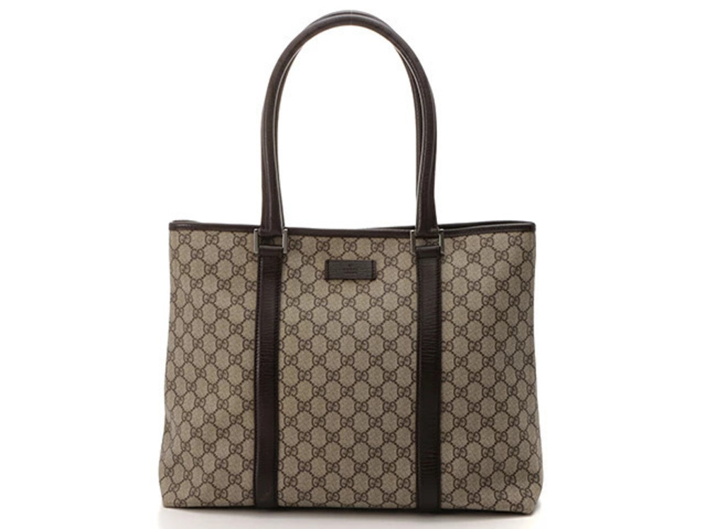 Gucci GG Supreme Tote Bag Dark Brown Beige Cream JH